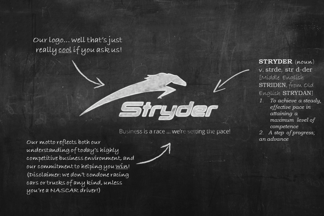 Stryder Chalkboard Design with Company Mottos